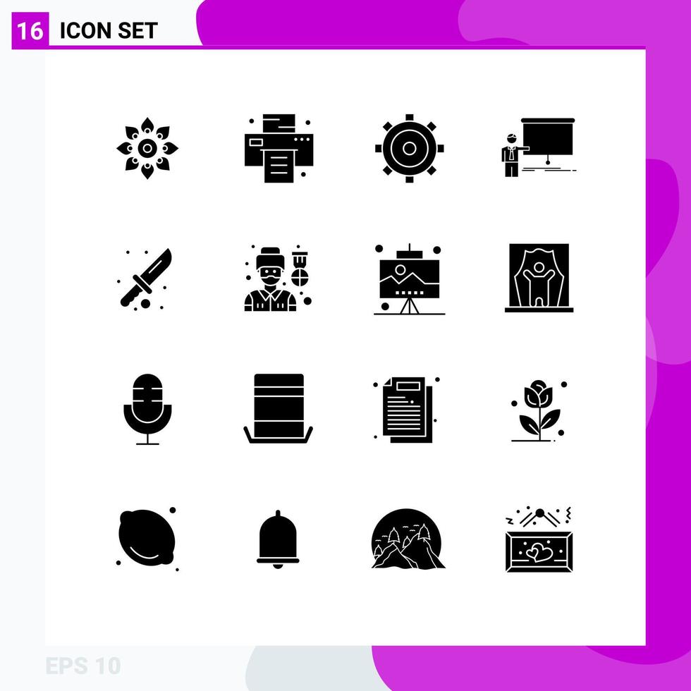 Set of 16 Modern UI Icons Symbols Signs for seminar presentation printer meeting ui Editable Vector Design Elements