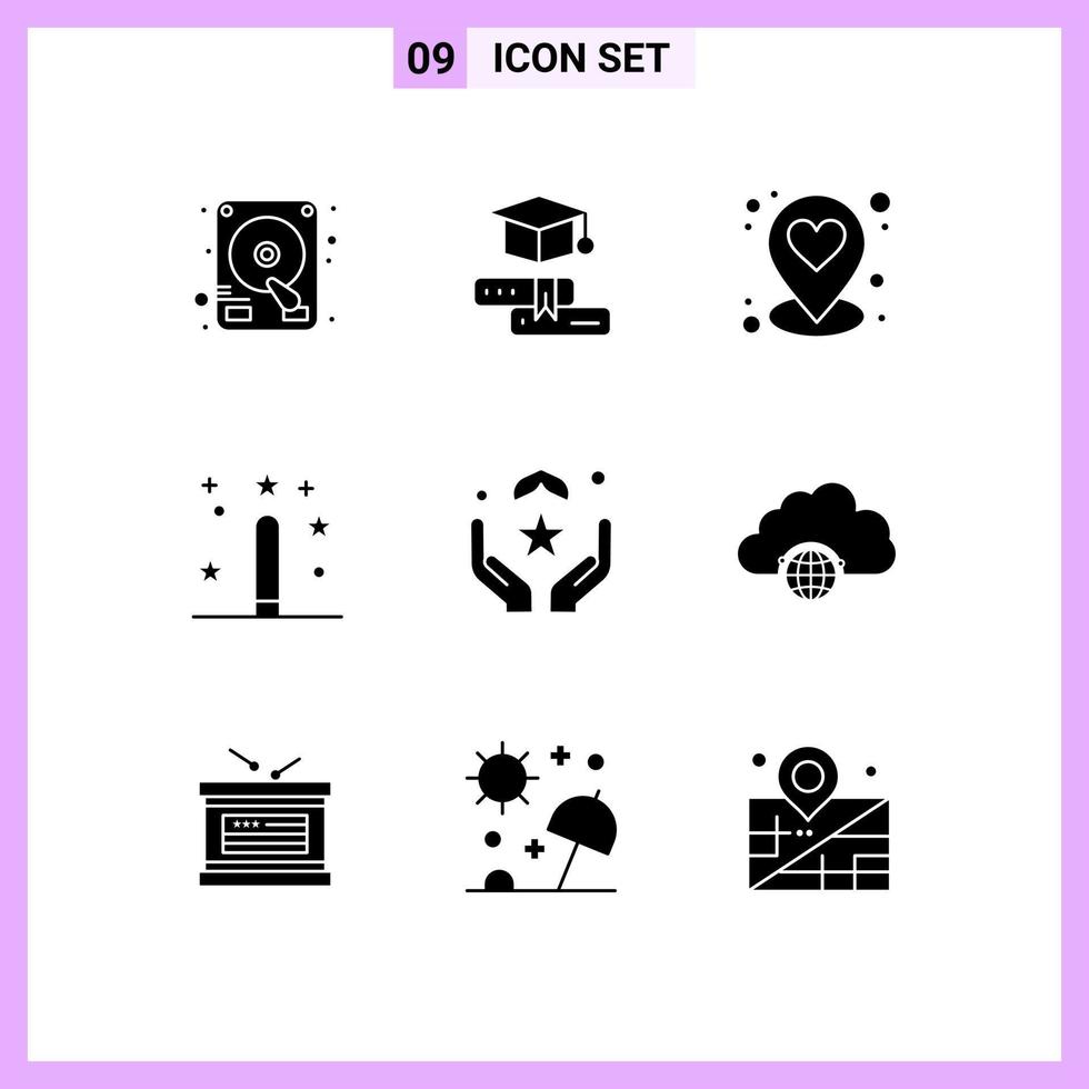 9 Universal Solid Glyphs Set for Web and Mobile Applications muslim pray location programing development Editable Vector Design Elements