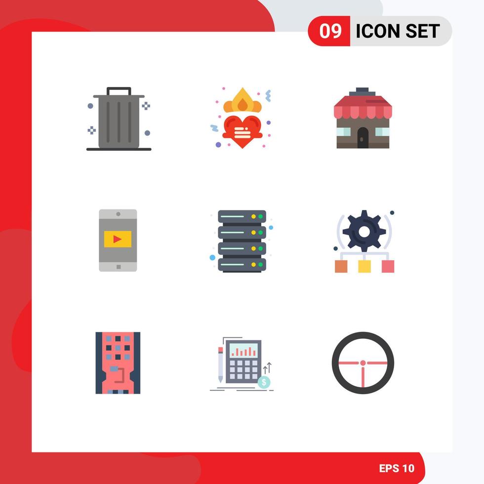 9 Flat Color concept for Websites Mobile and Apps setting hosting house cloud mobile application Editable Vector Design Elements