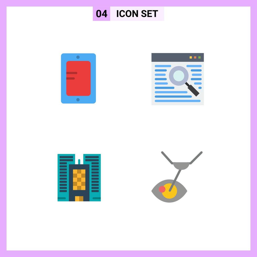 Pack of 4 Modern Flat Icons Signs and Symbols for Web Print Media such as mobile business school webpage eye surgery Editable Vector Design Elements