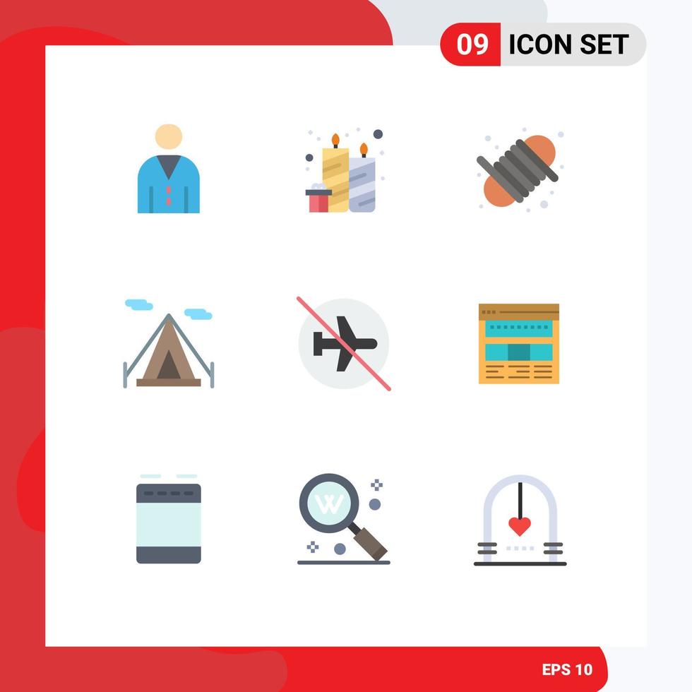 User Interface Pack of 9 Basic Flat Colors of disabled teepee party camping yarn Editable Vector Design Elements
