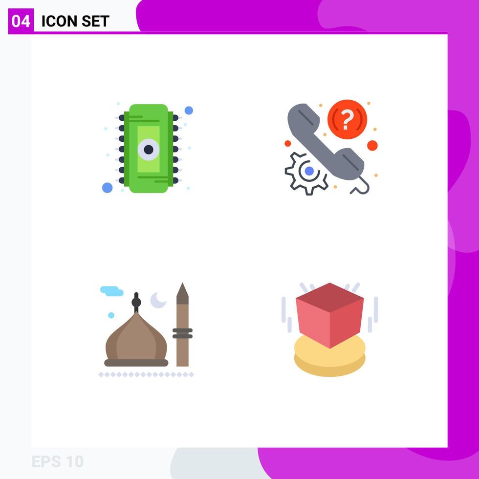 4 Flat Icon concept for Websites Mobile and Apps chip mosque ram help cresent Editable Vector Design Elements
