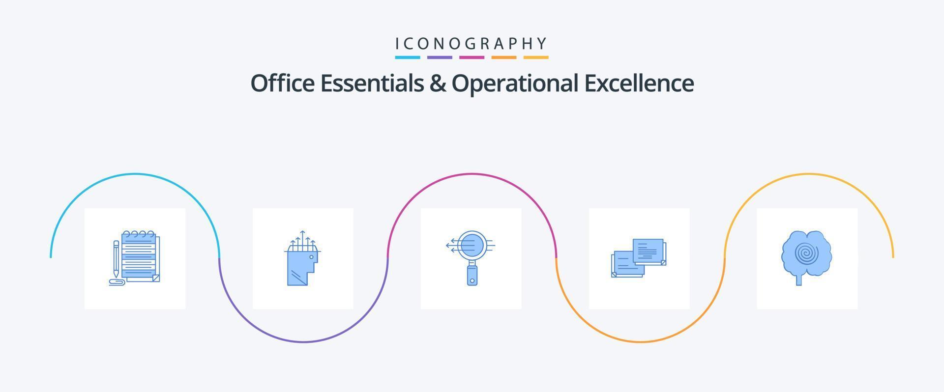 Office Essentials And Operational Exellence Blue 5 Icon Pack Including head. popup. search. message. chat vector