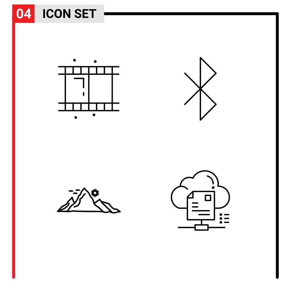 4 colores planos universales de línea de relleno establecidos para aplicaciones web y móviles elementos de diseño de vector editables de archivo de naturaleza bluetooth de película
