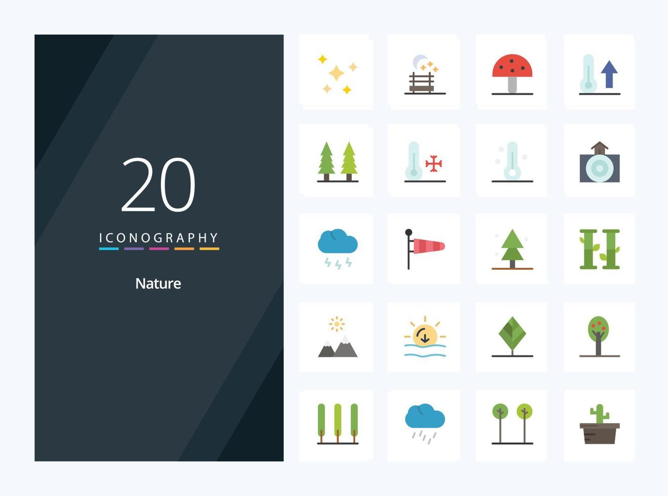 20 iconos de color plano de la naturaleza para la presentación vector