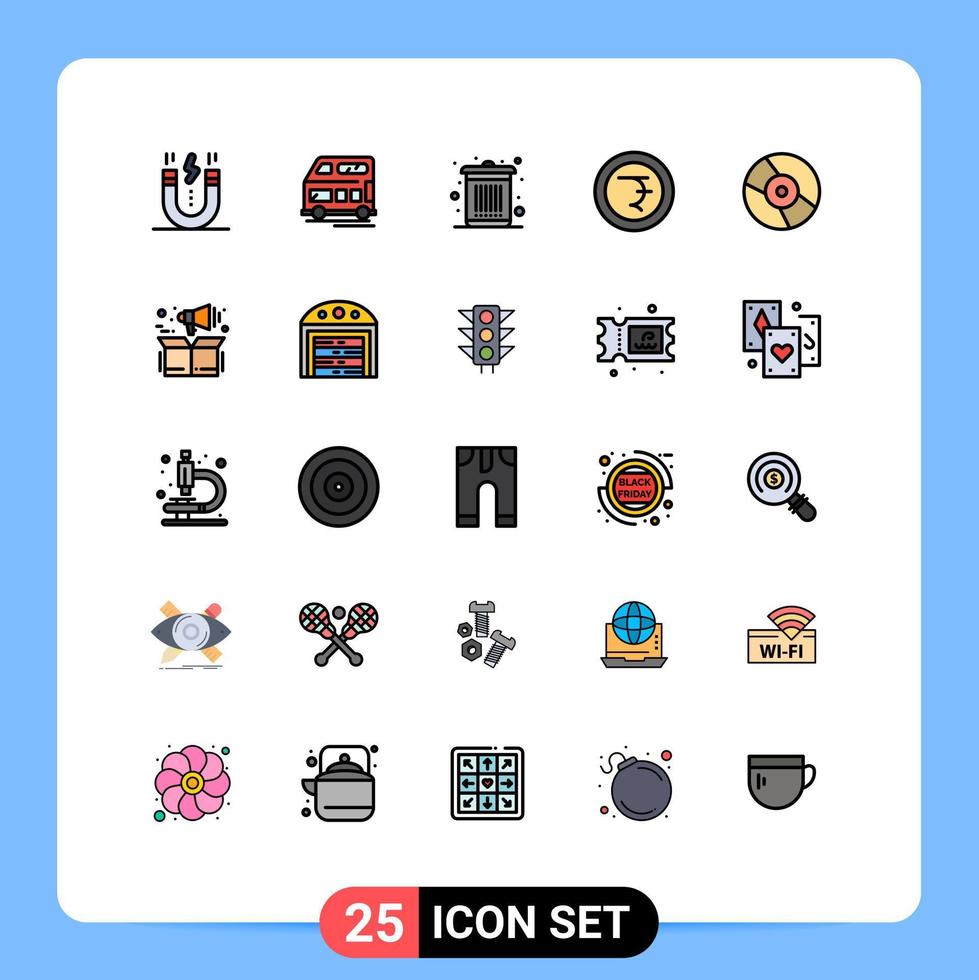 25 Creative Icons Modern Signs and Symbols of dvd rupee vehicle finance waste Editable Vector Design Elements