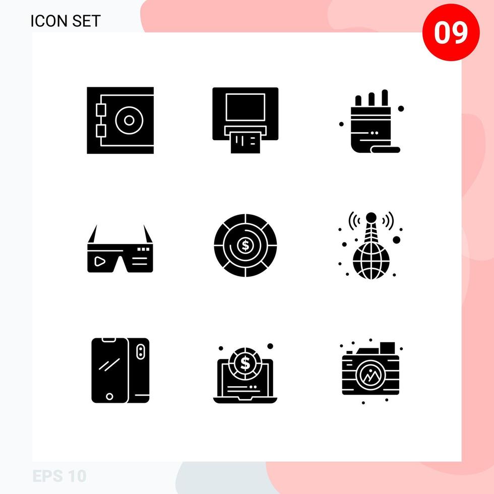 Pack of 9 creative Solid Glyphs of investment budget pot google digital Editable Vector Design Elements