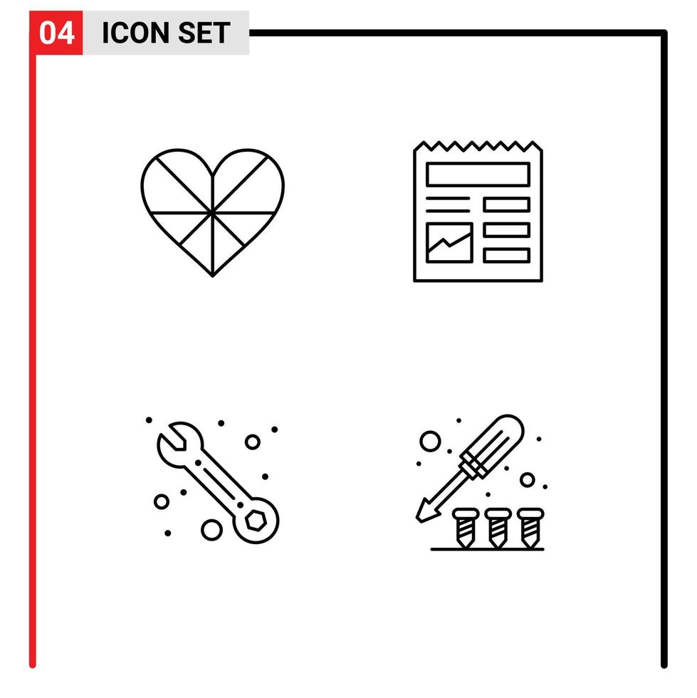 Line Pack of 4 Universal Symbols of heart customer favorite basic support Editable Vector Design Elements