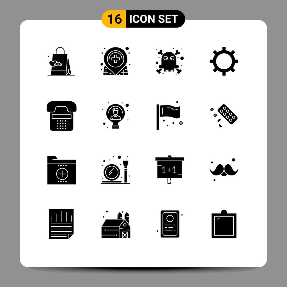Set of 16 Modern UI Icons Symbols Signs for phone contact dangerous communication management Editable Vector Design Elements