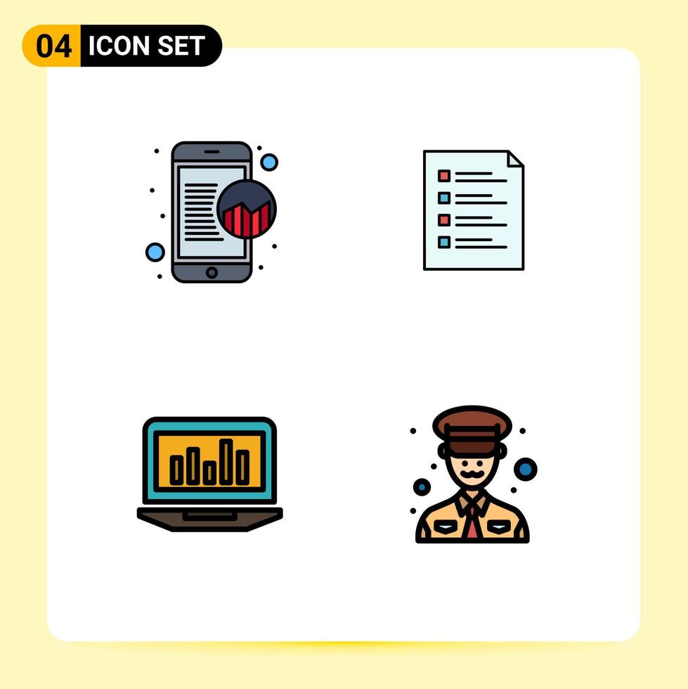 User Interface Pack of 4 Basic Filledline Flat Colors of marketing task online data file laptop Editable Vector Design Elements