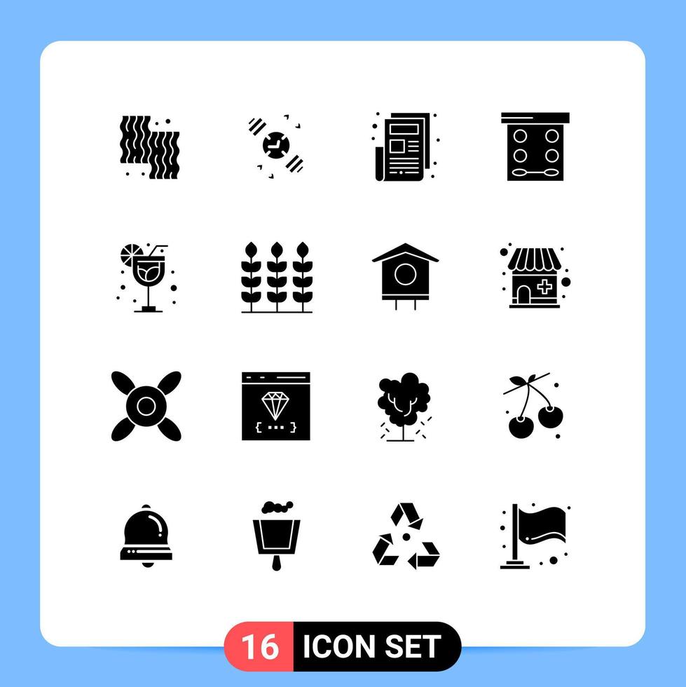 Set of 16 Modern UI Icons Symbols Signs for summer drink news powder eye shadow Editable Vector Design Elements