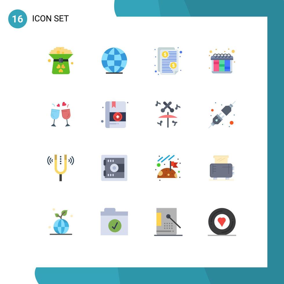 Group of 16 Modern Flat Colors Set for drink glass bill workflow iteration Editable Pack of Creative Vector Design Elements