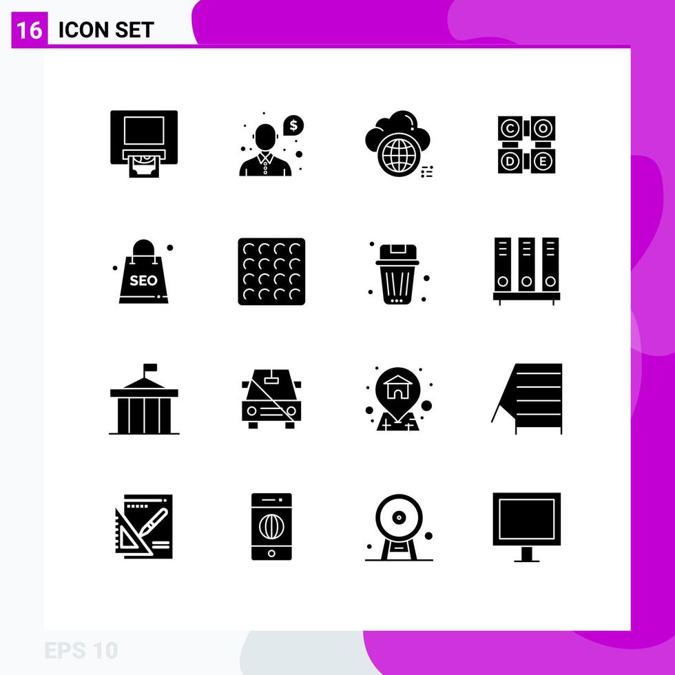 Stock Vector Icon Pack of 16 Line Signs and Symbols for package education computing code learning code Editable Vector Design Elements