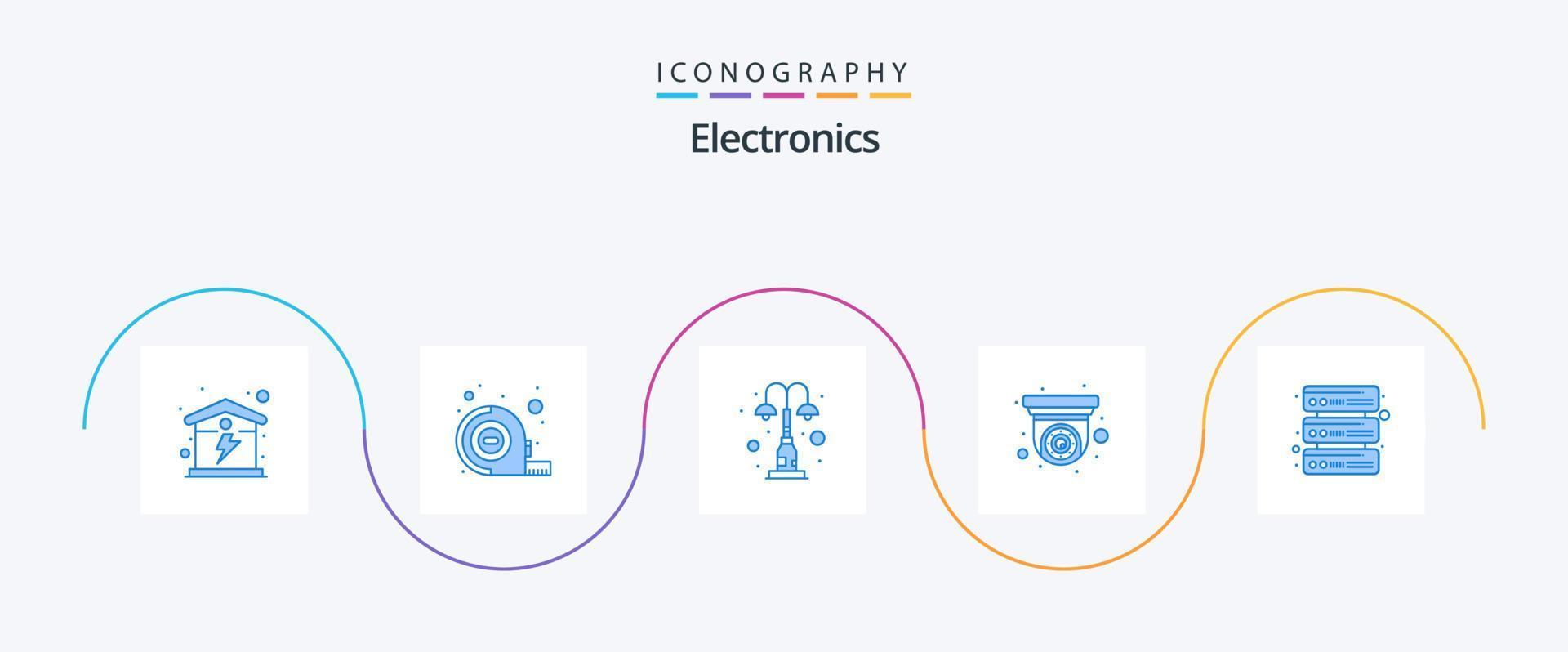 paquete de iconos de electrónica azul 5 que incluye servidores. cámara de seguridad. ligero. seguridad. cámara vector