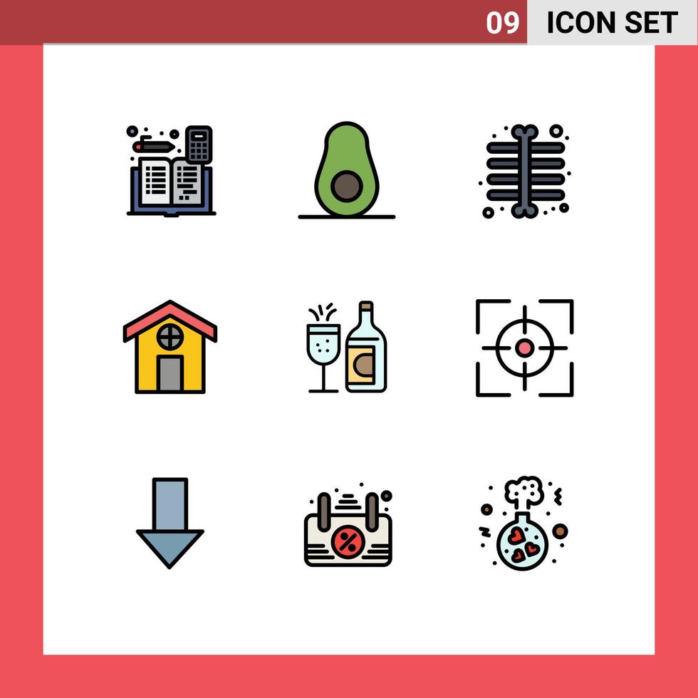 Modern Set of 9 Filledline Flat Colors Pictograph of ddrink bottle chest glass construction Editable Vector Design Elements