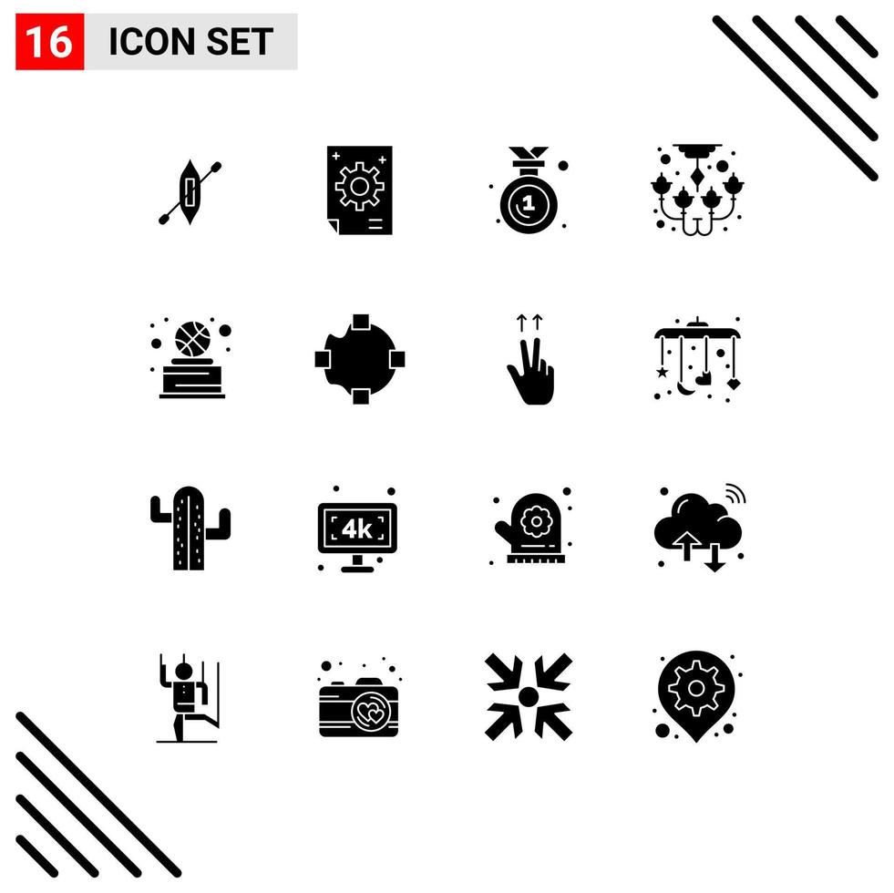 Pictogram Set of 16 Simple Solid Glyphs of basketball lamp development chandelier medal Editable Vector Design Elements