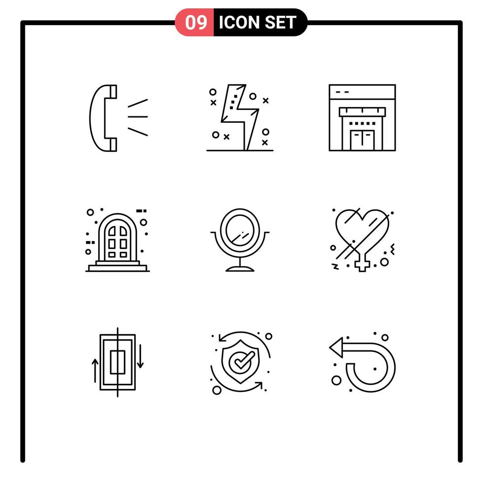 9 Creative Icons Modern Signs and Symbols of female mirror power window frame Editable Vector Design Elements