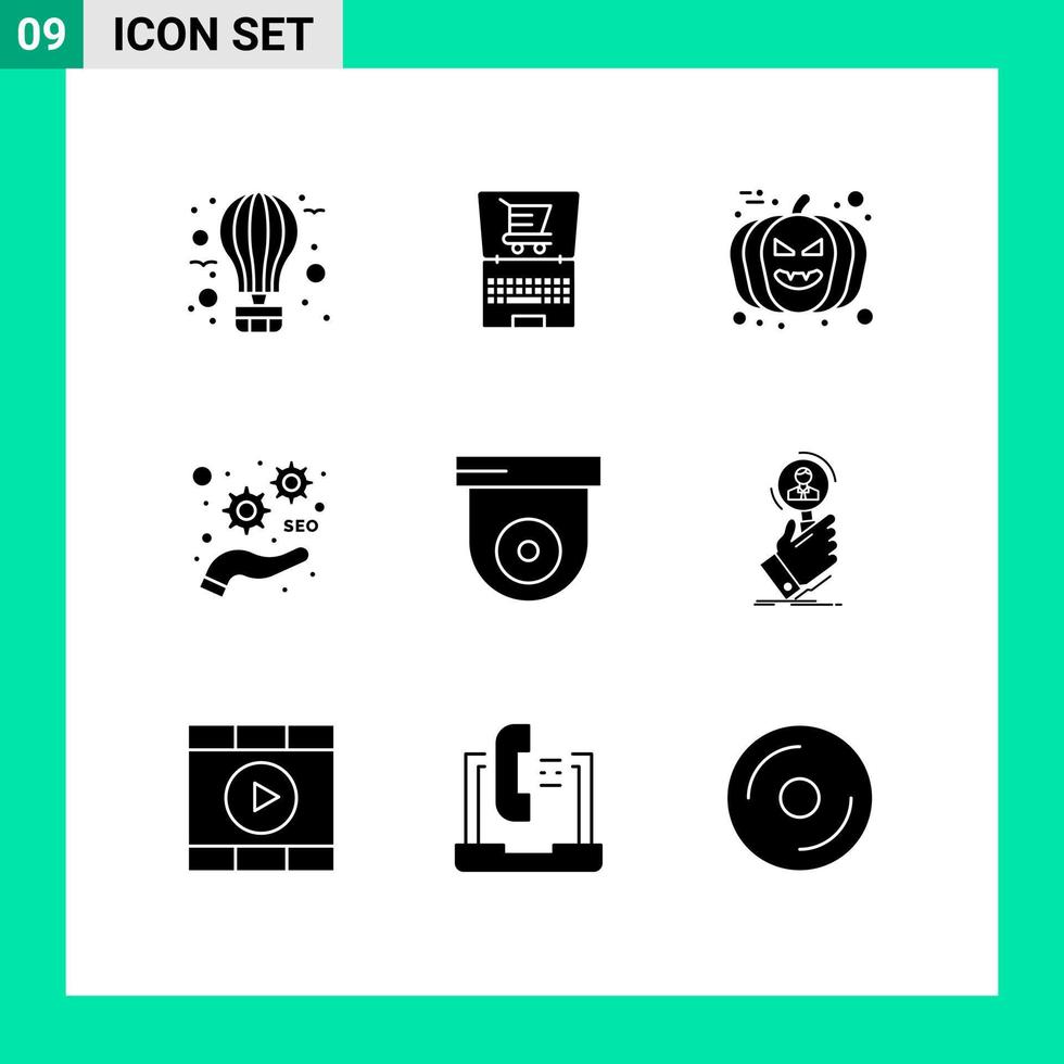 Modern Set of 9 Solid Glyphs Pictograph of camera seo shopping marketing avatar Editable Vector Design Elements