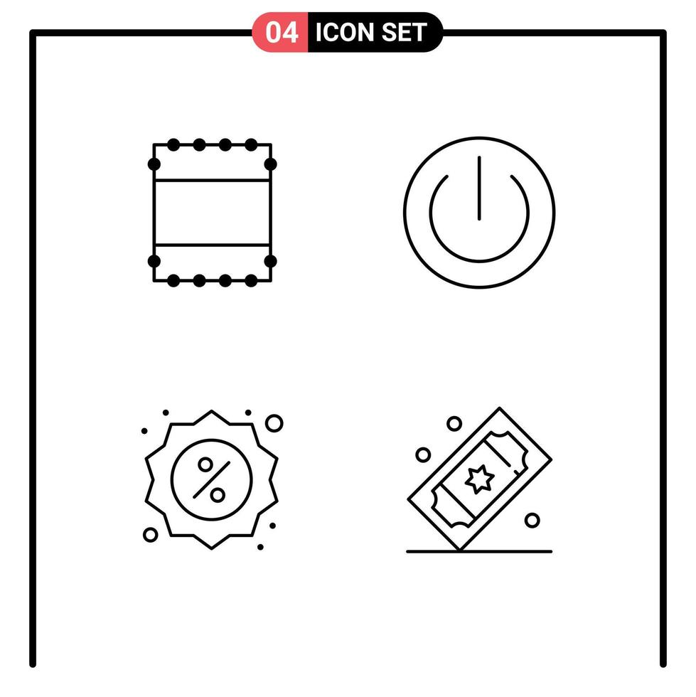 Mobile Interface Line Set of 4 Pictograms of layout market devices power cinema tickets Editable Vector Design Elements