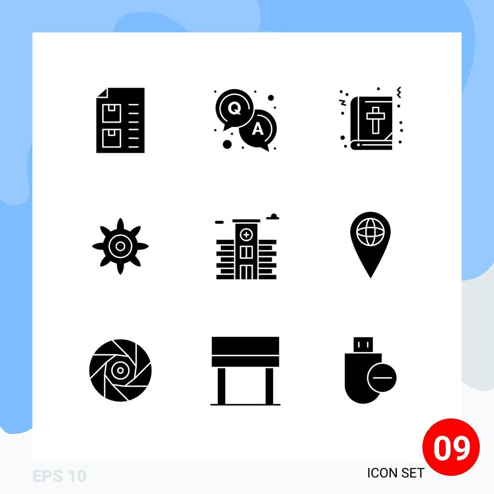 9 Universal Solid Glyphs Set for Web and Mobile Applications geo life bible city setting Editable Vector Design Elements