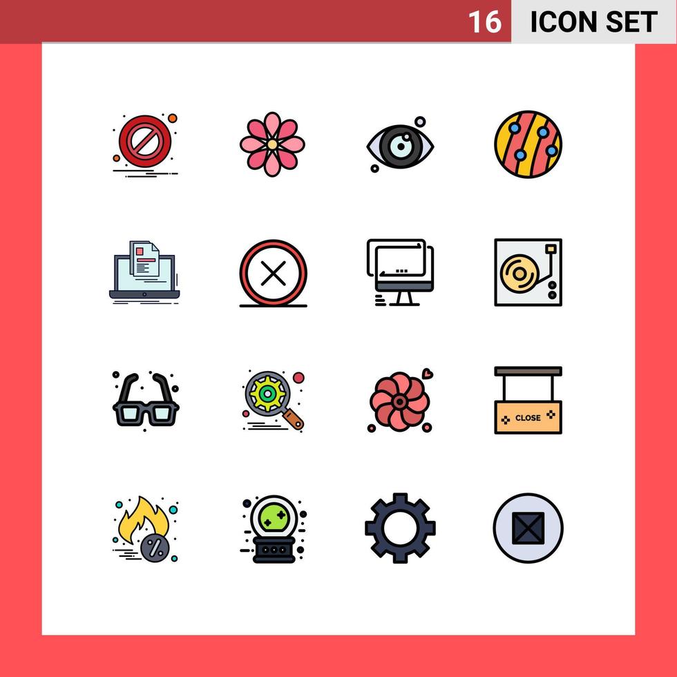 Group of 16 Flat Color Filled Lines Signs and Symbols for laptop seborrhea dermatitis medical scalp disease hair dandruff Editable Creative Vector Design Elements