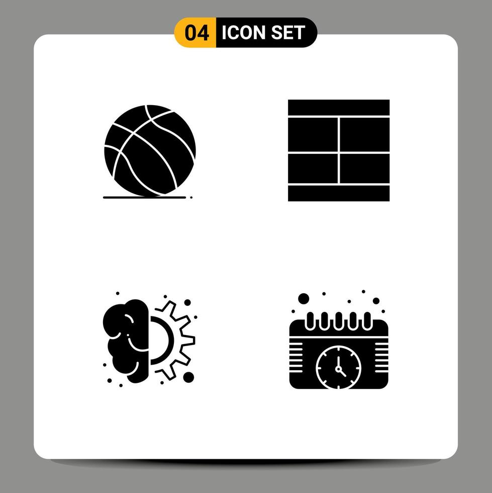 4 Solid Glyph concept for Websites Mobile and Apps football brain usa draw gear Editable Vector Design Elements