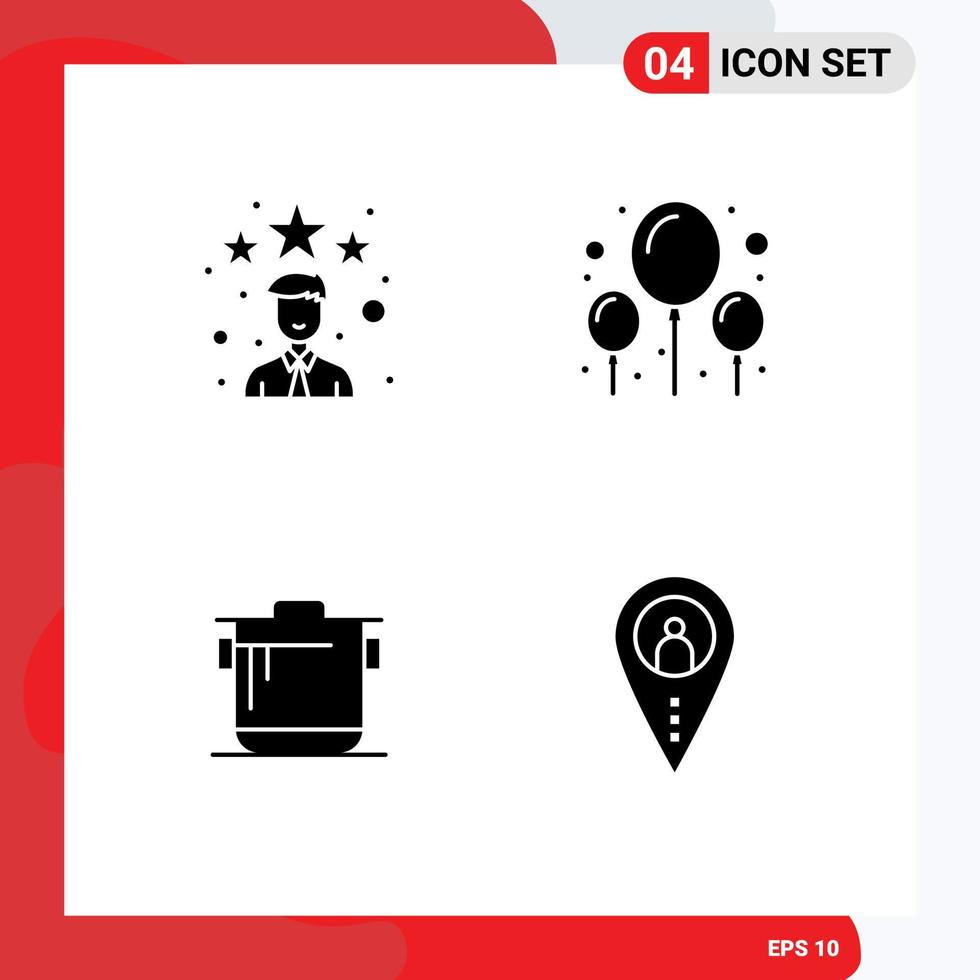 Group of 4 Solid Glyphs Signs and Symbols for best rice star party distance Editable Vector Design Elements