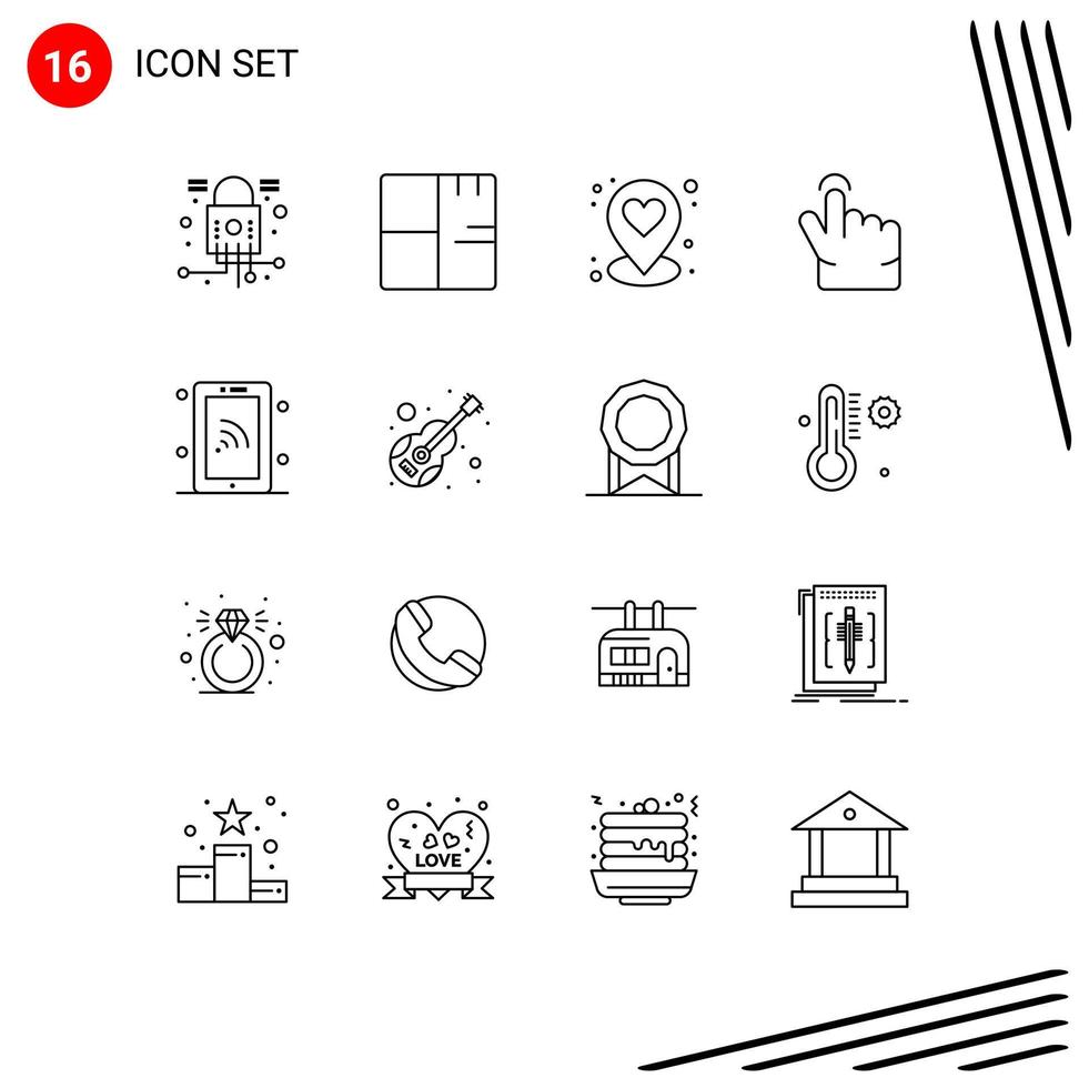 Pictogram Set of 16 Simple Outlines of technology network plant touch finger Editable Vector Design Elements