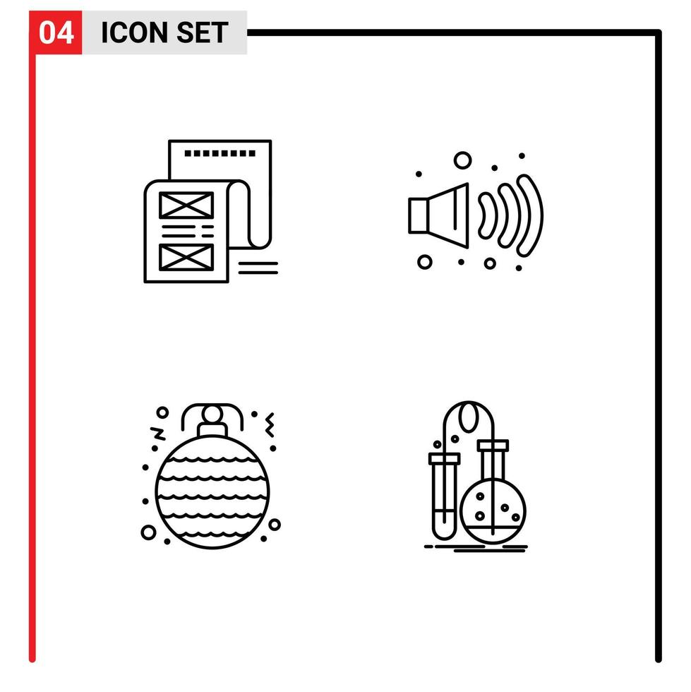 Modern Set of 4 Filledline Flat Colors and symbols such as document bauble message noise ornament Editable Vector Design Elements