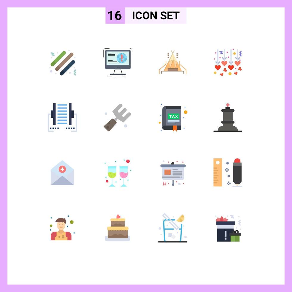 Set of 16 Modern UI Icons Symbols Signs for data computer web honeymoon hanging wedding Editable Pack of Creative Vector Design Elements