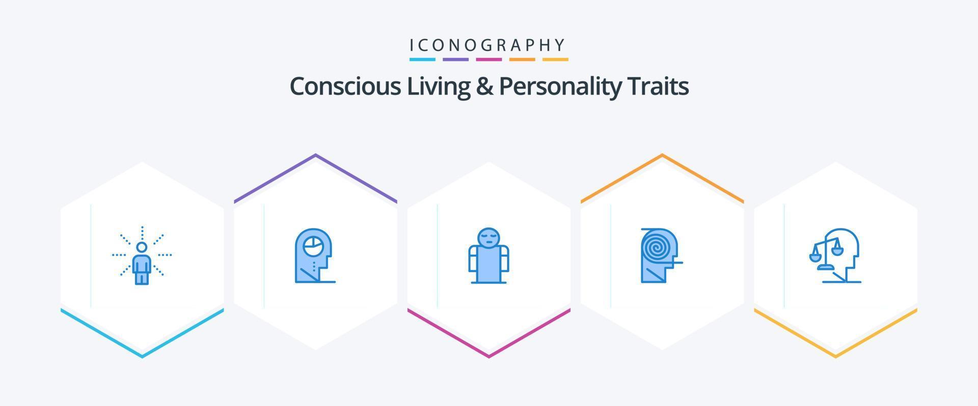 Concious Living And Personality Traits 25 Blue icon pack including study. definition. hat. comprehension. person vector