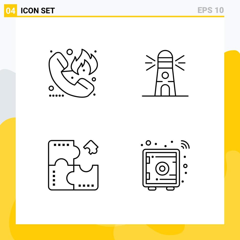 Modern Set of 4 Filledline Flat Colors Pictograph of call app firefighter building component Editable Vector Design Elements