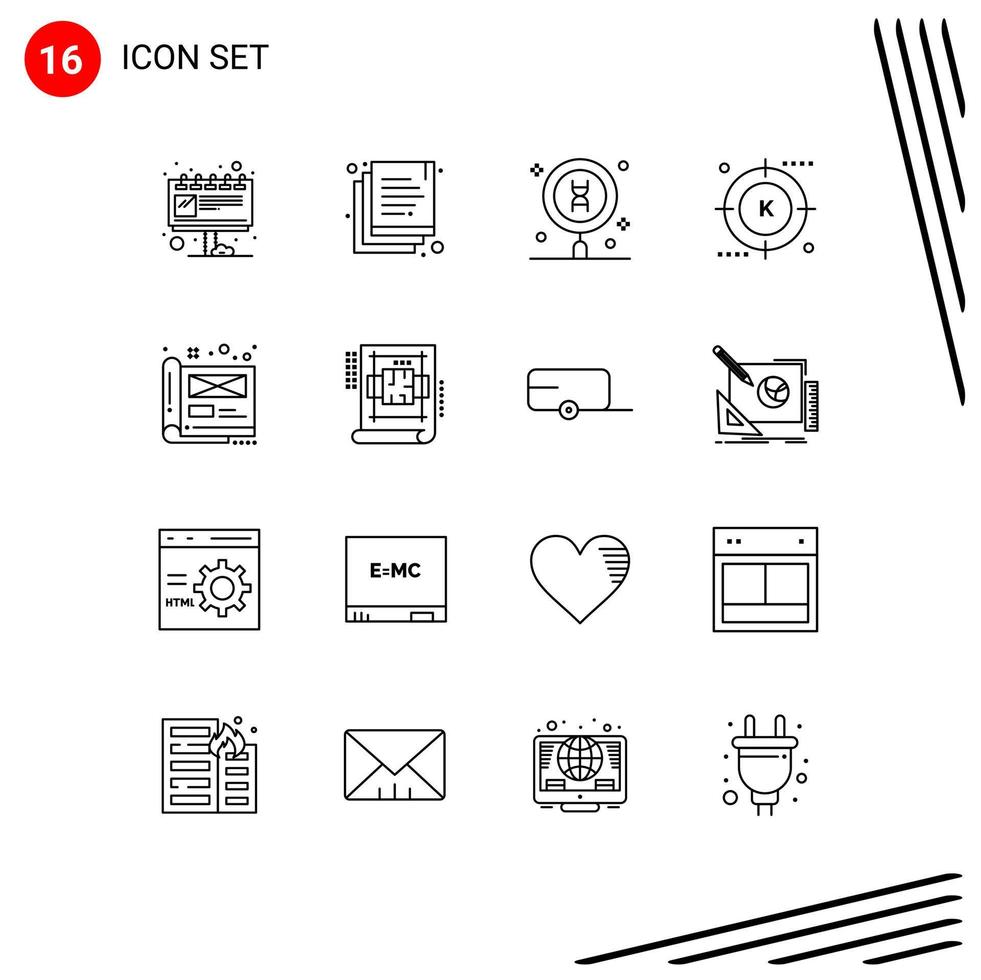 Set of 16 Modern UI Icons Symbols Signs for art optimization dna media engine Editable Vector Design Elements