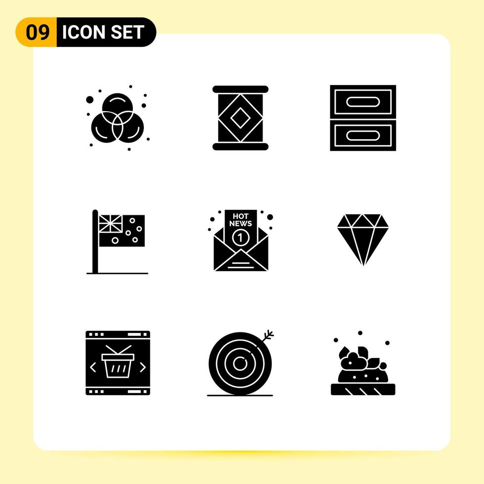 Solid Glyph Pack of 9 Universal Symbols of report media drawer hot nation Editable Vector Design Elements