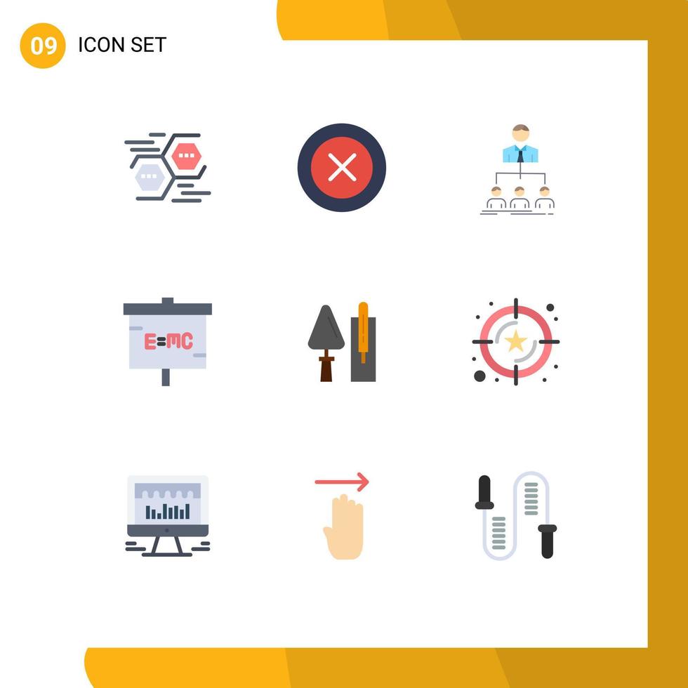 Pack of 9 Modern Flat Colors Signs and Symbols for Web Print Media such as laboratory experiment wireframe education group Editable Vector Design Elements