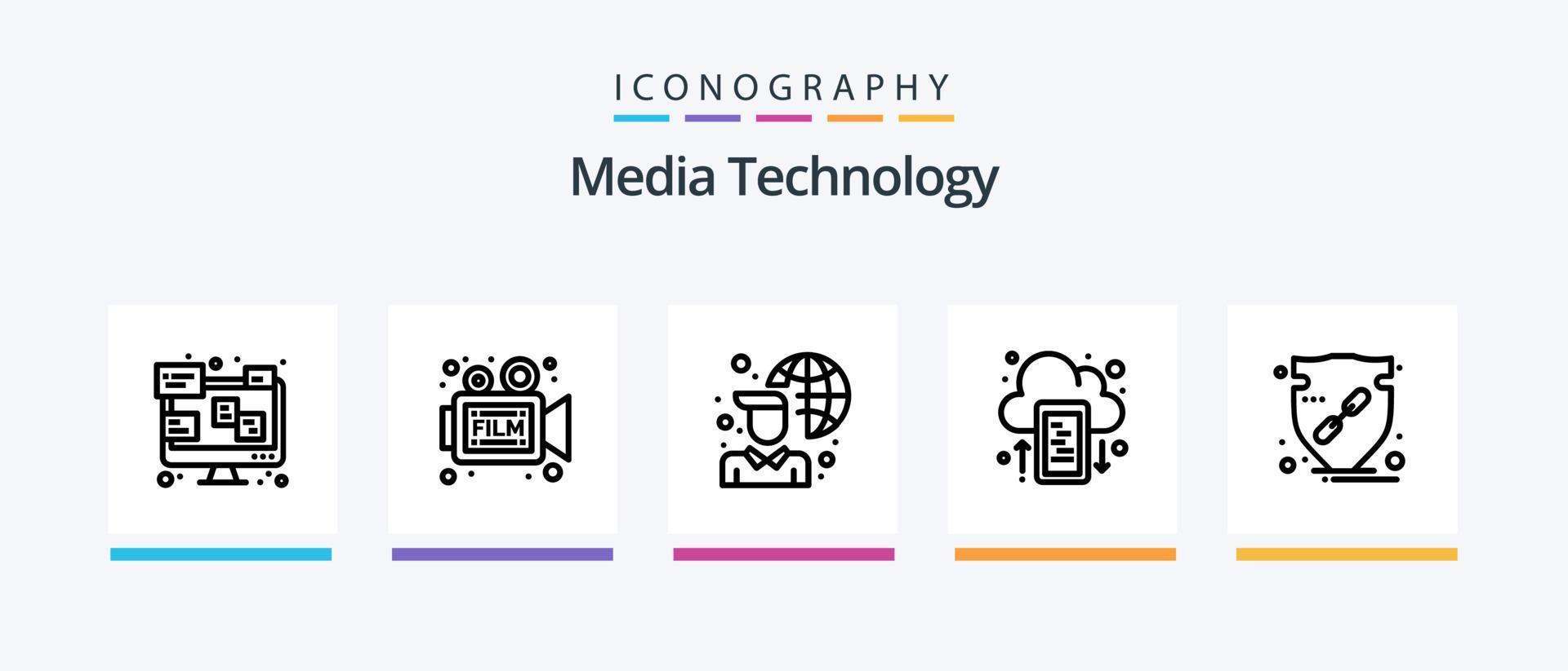 paquete de iconos de la línea 5 de tecnología de medios que incluye satélite. antena. chat. configuración del usuario. cuenta. diseño de iconos creativos vector