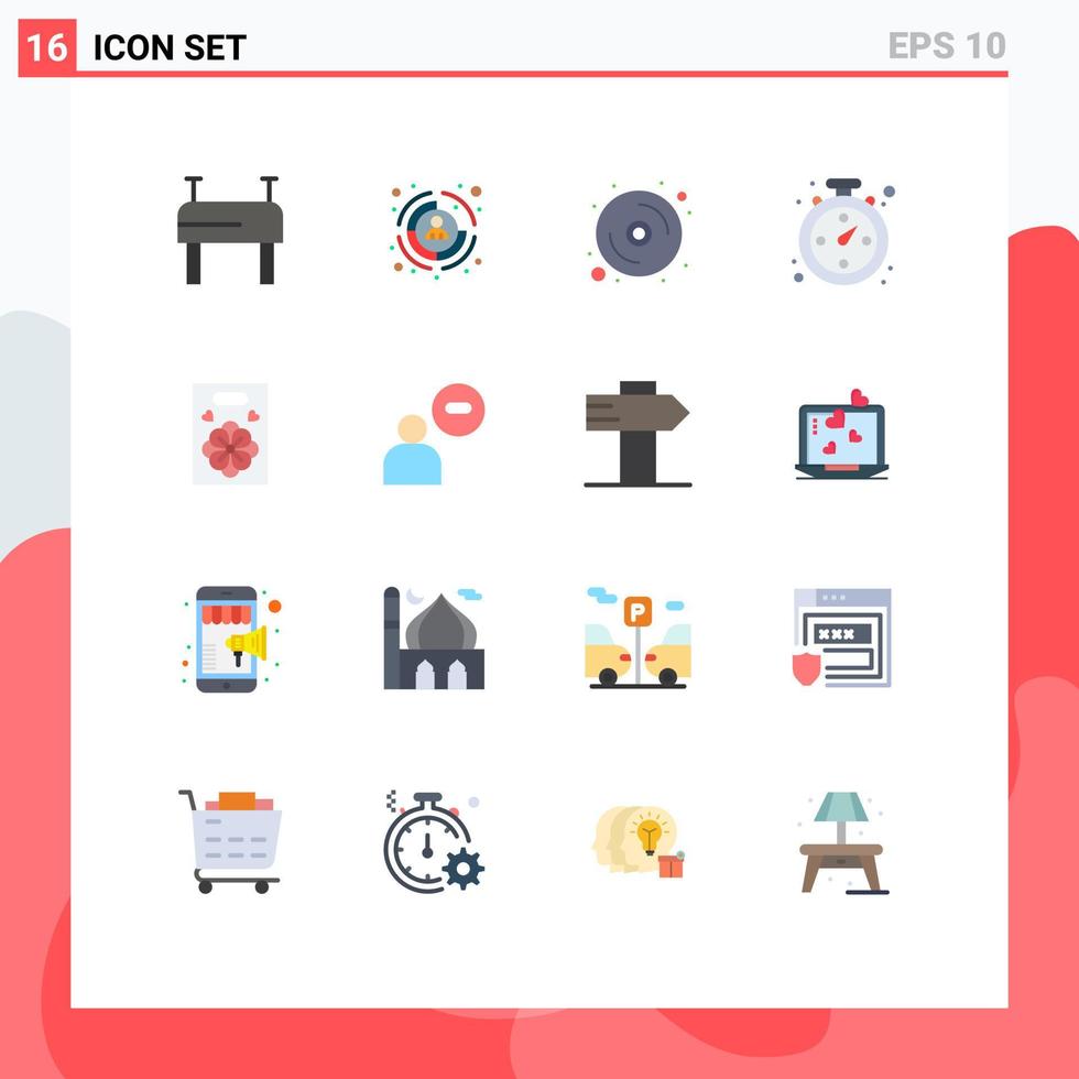 Flat Color Pack of 16 Universal Symbols of man gift disk love shopping Editable Pack of Creative Vector Design Elements