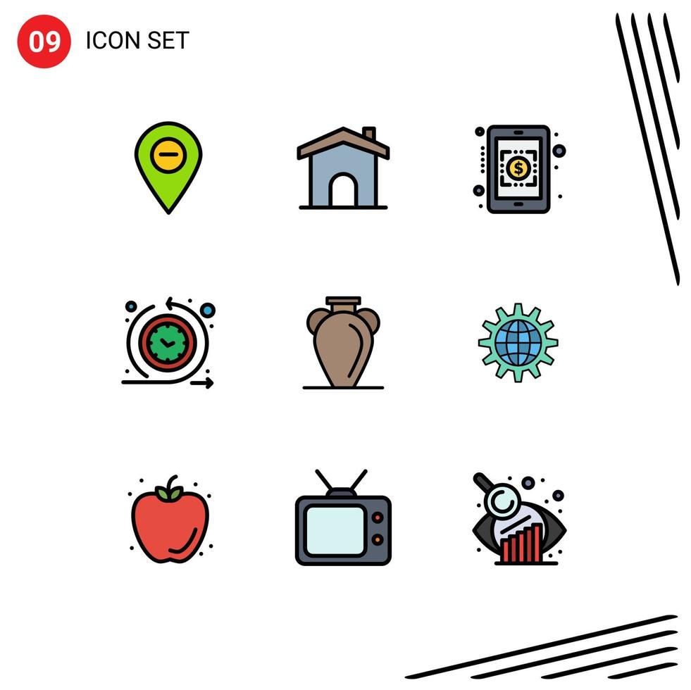 paquete de iconos de vector de stock de 9 signos y símbolos de línea para elementos de diseño de vector editables de tiempo de ciclo de rutina de casa de proceso de tiempo de grecia