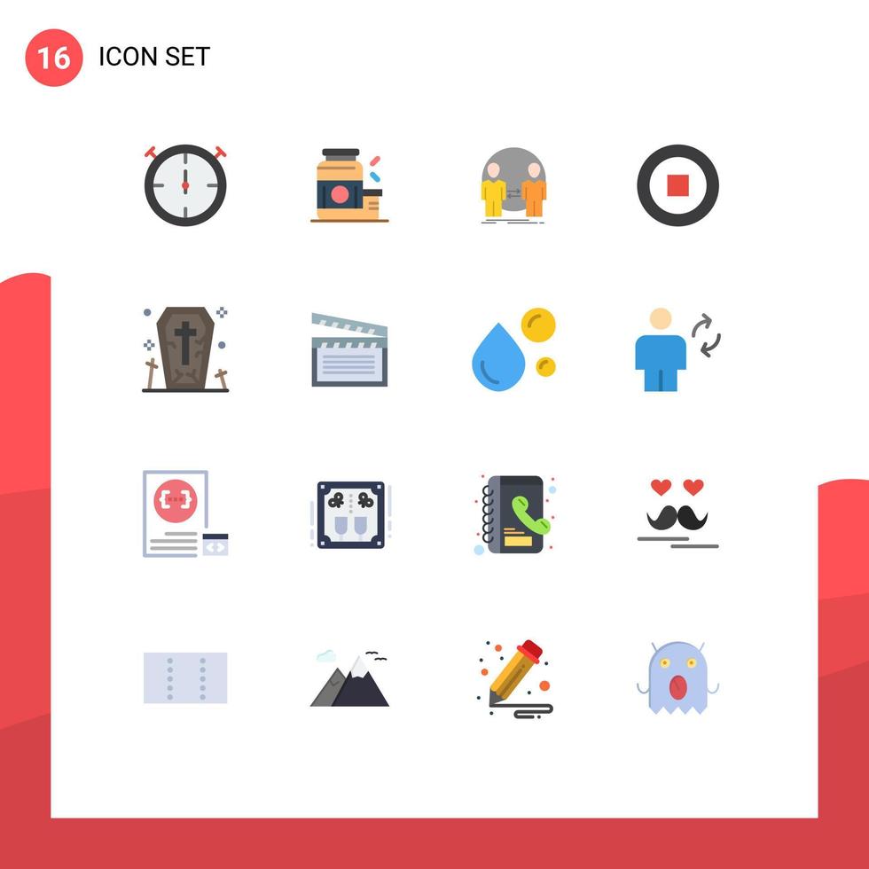 Mobile Interface Flat Color Set of 16 Pictograms of ghost coffin clone user basic Editable Pack of Creative Vector Design Elements