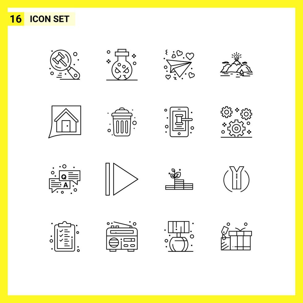 Pictogram Set of 16 Simple Outlines of contact us blast letter mountain hill Editable Vector Design Elements