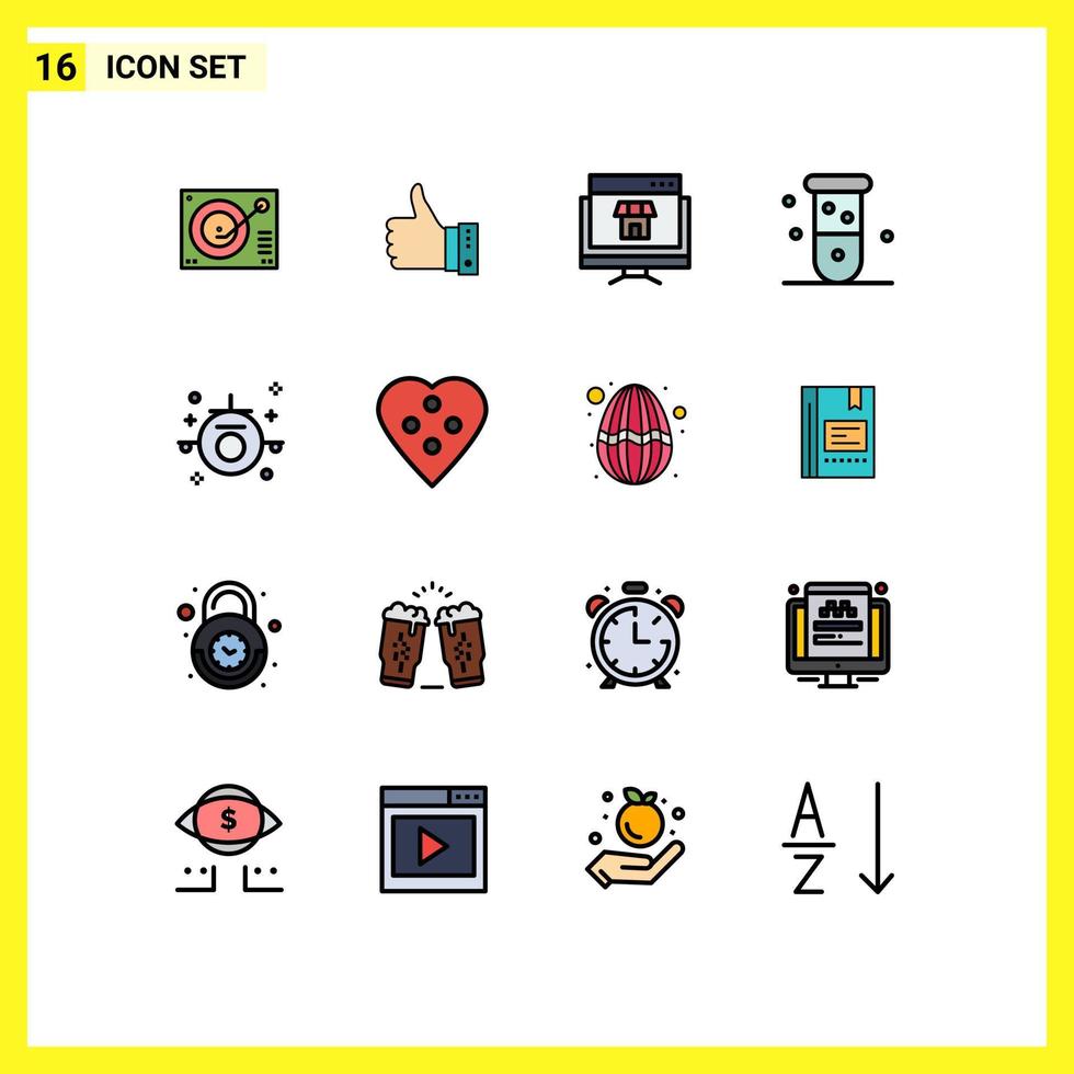 Flat Color Filled Line Pack of 16 Universal Symbols of biochemistry online hand marketplace computer Editable Creative Vector Design Elements
