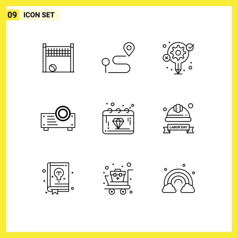 Set of 9 Modern UI Icons Symbols Signs for economy banking idea projector device Editable Vector Design Elements