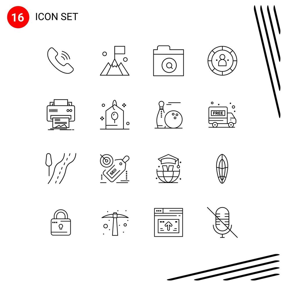 16 Outline concept for Websites Mobile and Apps printing digital folder person efficiency Editable Vector Design Elements