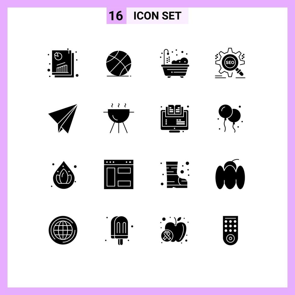 16 User Interface Solid Glyph Pack of modern Signs and Symbols of paper website education target search Editable Vector Design Elements