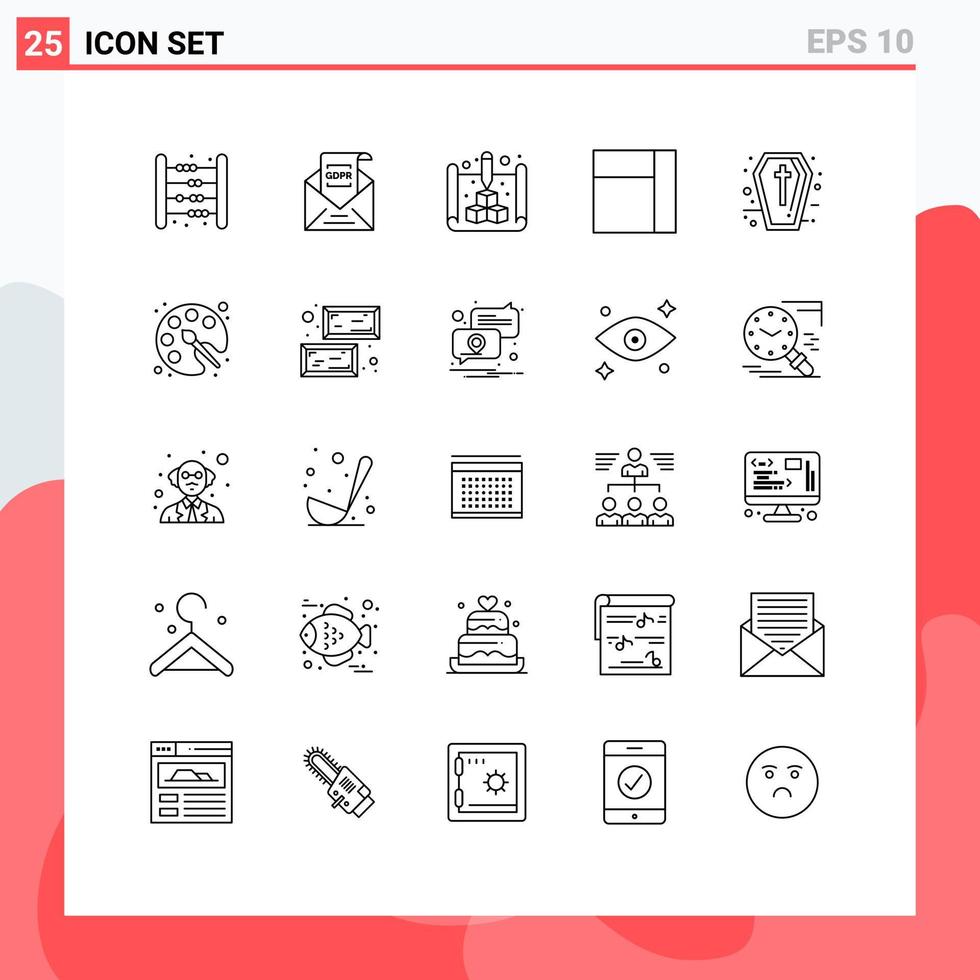 User Interface Pack of 25 Basic Lines of coffin layout gdpr grid print Editable Vector Design Elements