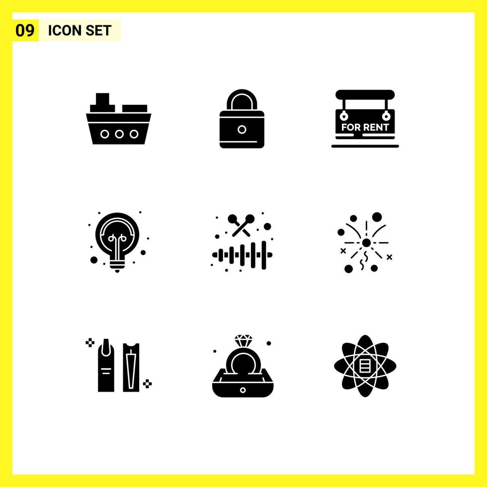 Group of 9 Solid Glyphs Signs and Symbols for xylophone instrument sign tips idea Editable Vector Design Elements