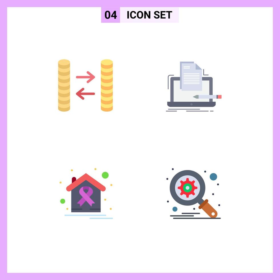 4 Thematic Vector Flat Icons and Editable Symbols of cash cancer coder list health Editable Vector Design Elements