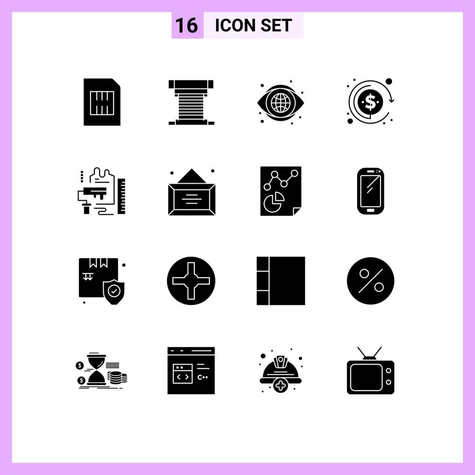 Set of 16 Modern UI Icons Symbols Signs for decoration investment cpu currency look Editable Vector Design Elements