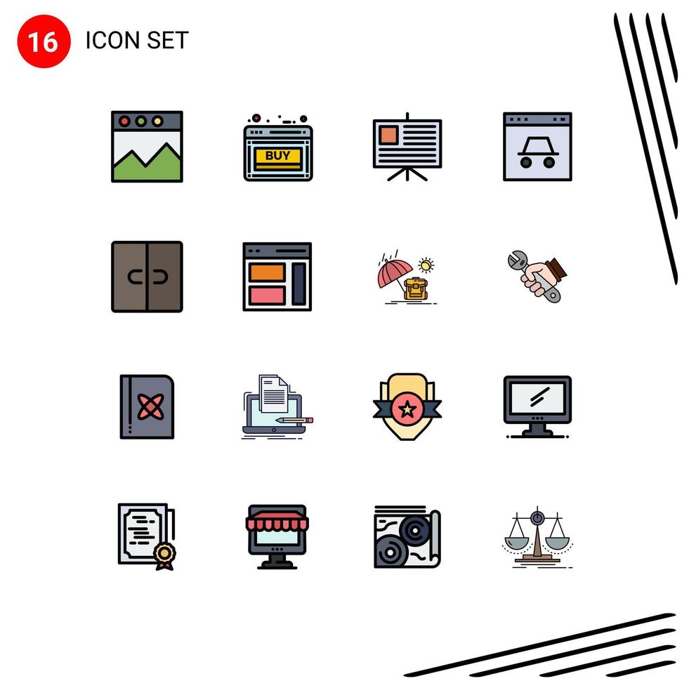 Flat Color Filled Line Pack of 16 Universal Symbols of decor website analytics security page Editable Creative Vector Design Elements