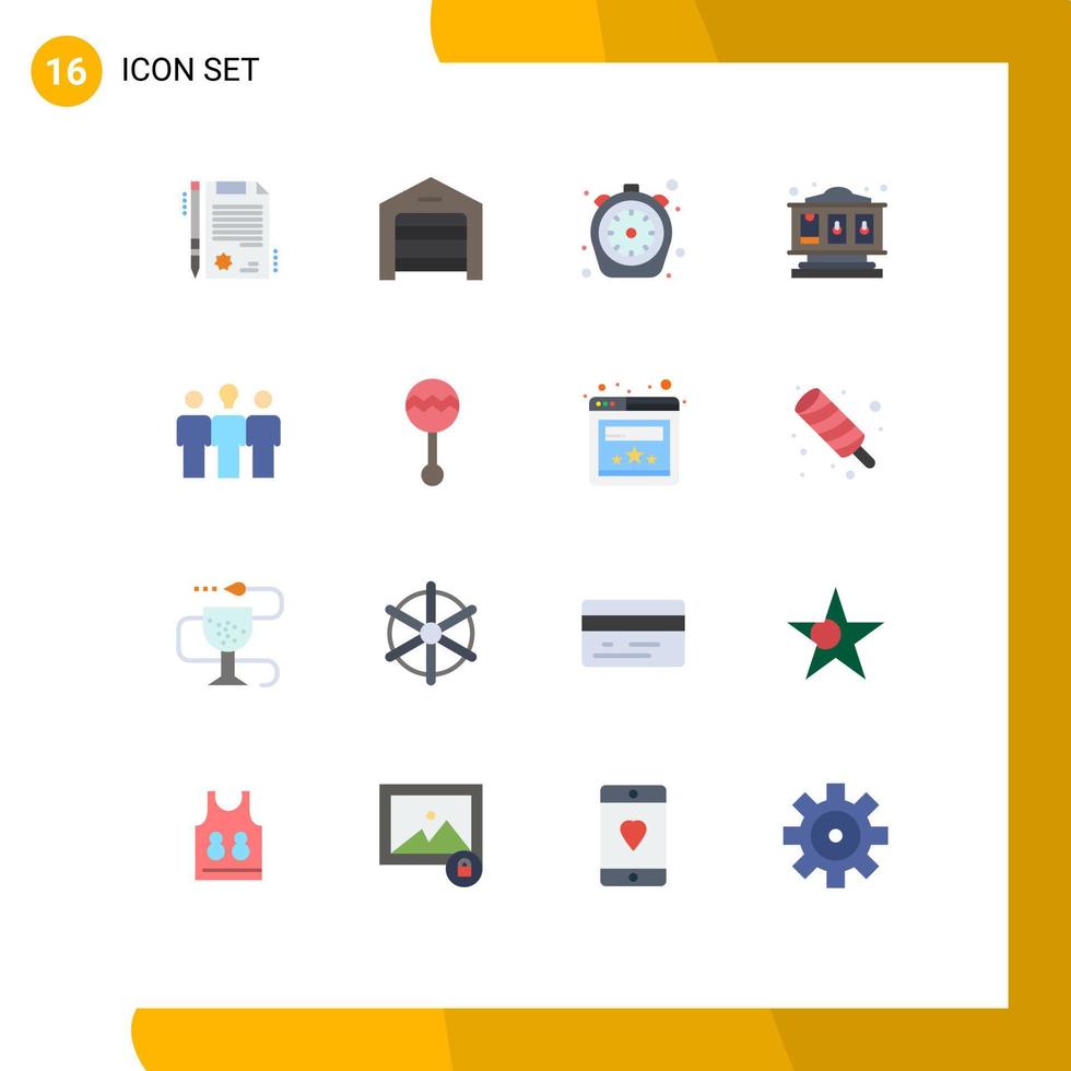 Universal Icon Symbols Group of 16 Modern Flat Colors of learning coach food play slot machine Editable Pack of Creative Vector Design Elements